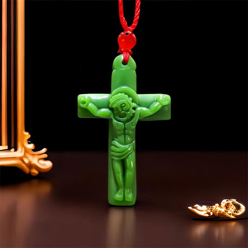 Women Fashion Designer - Groene Echte Jade Kruis Hanger Ketting