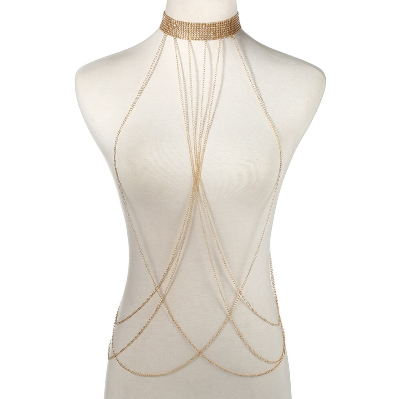 Women'S Fashion Harness - Goud Kleur Body Chain Vrouwen Strass