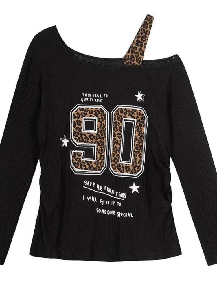 Women Top Fashion - Y2K patchwork T-shirt met luipaardprint dames