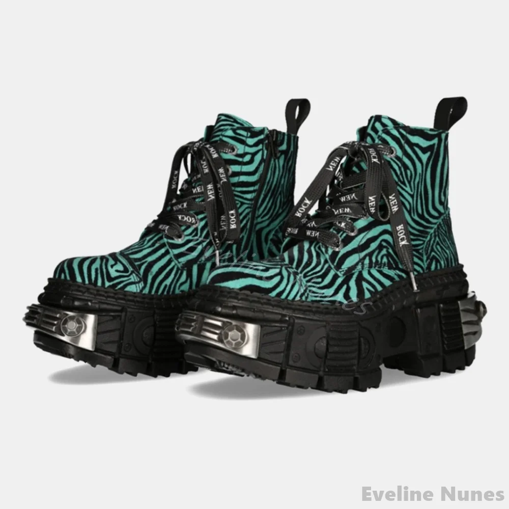 Women'S Fashion Leather Boots - Retro Contrast Kleur Luipaard Print Punk