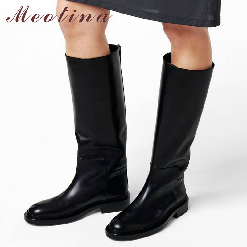 Women'S Fashion Leather Boots - Meotina Dames Echt Leer Kniehoge Laarzen