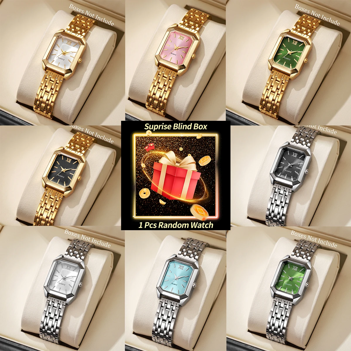 Women'S Fashion Quartz Watch - Verrassingsblinddoos dameshorloge, willekeurig luxe vierkant quartz