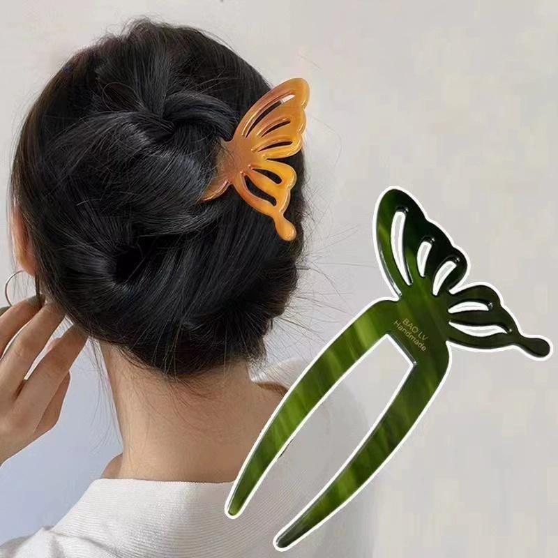 Women Fashion Hub - Elegante Azijnzuur Vlinder U-vormige Haar Stokken