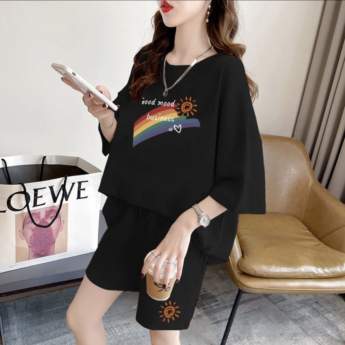 Women Top Fashion - Mode zomerse damesshortset, sportkleding, oversized T-shirt