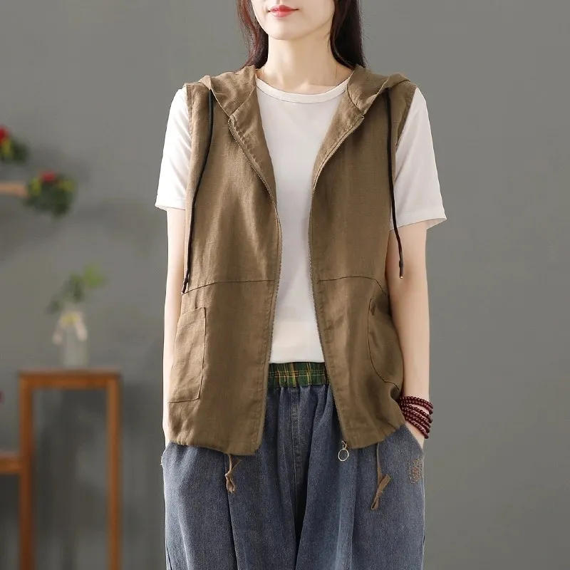 Witte linnenmix vest met capuc - Women'S Fashion Gilet recensie en prijs