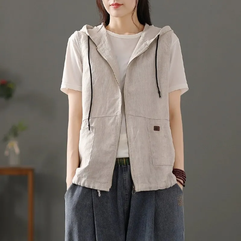 Witte linnenmix vest met capuc - Women'S Fashion Gilet recensie en prijs