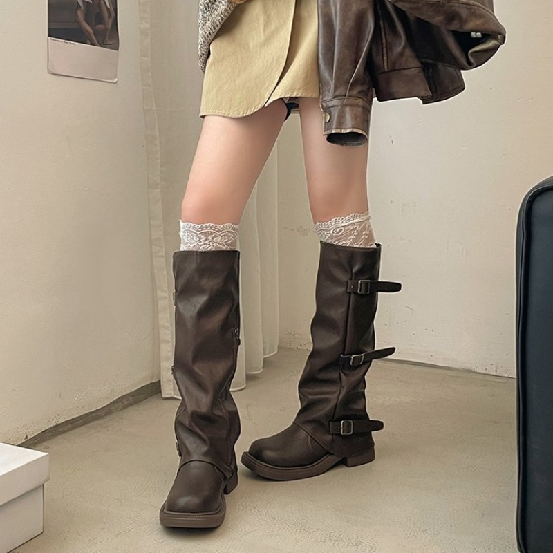 Geplooide riemlaarzen voor dam - Women'S Fashion Leather Boots recensie en prijs