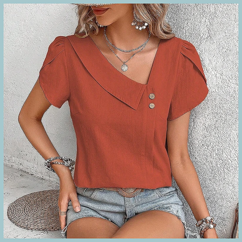 Zomerblouse 2024 in effen kleu - Women Top Fashion recensie en prijs