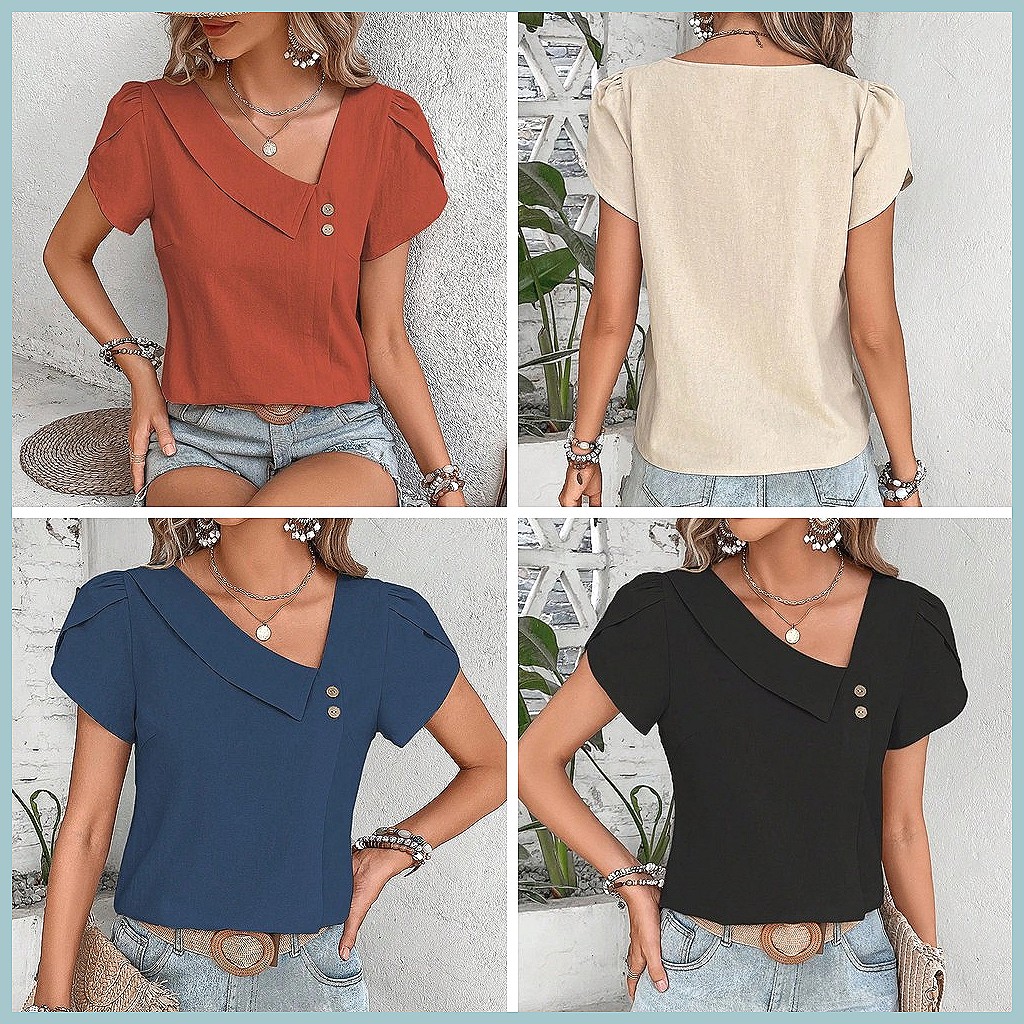 Zomerblouse 2024 in effen kleu - Women Top Fashion recensie en prijs